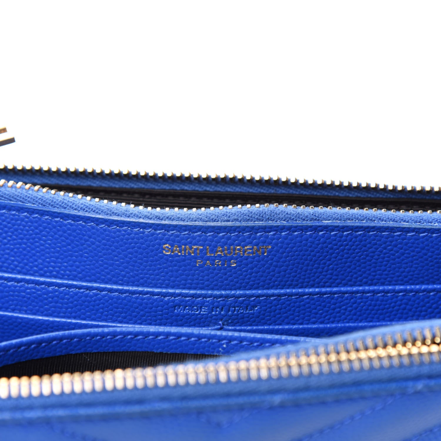 Saint Laurent Grain De Poudre Matelasse Chevron Monogram Double Zip Wallet Blue Majorelle 6 of 6