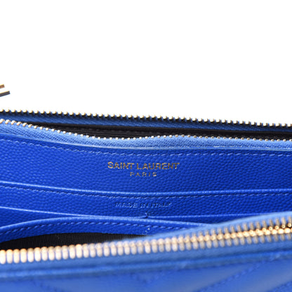 Saint Laurent Grain De Poudre Matelasse Chevron Monogram Double Zip Wallet Blue Majorelle 6 of 6