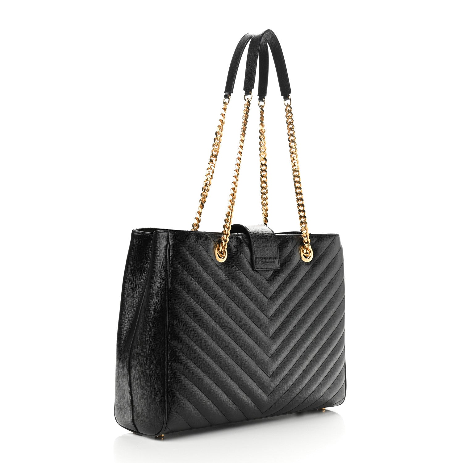 Saint Laurent Grain De Poudre Matelasse Chevron Monogram Shopping Bag Black 3 of 10