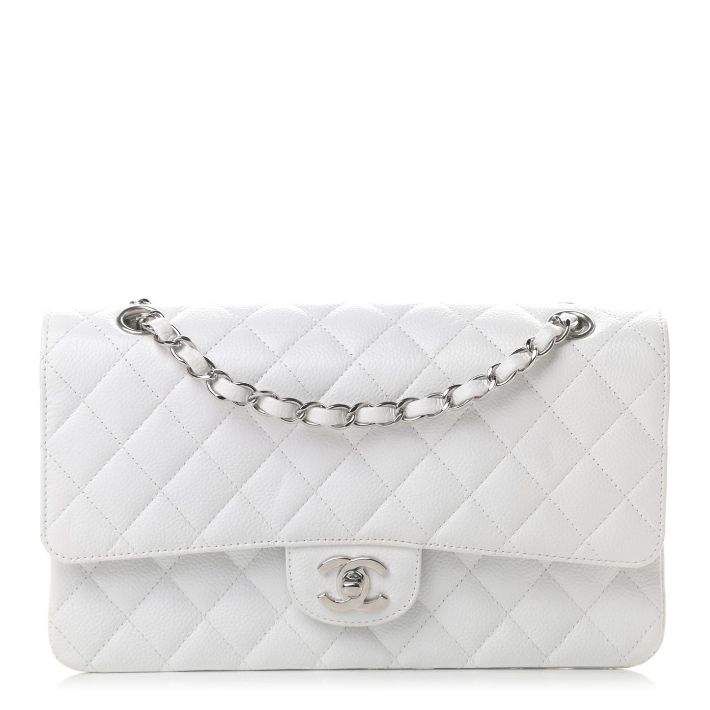 Caviar Quilted Medium Double Flap White