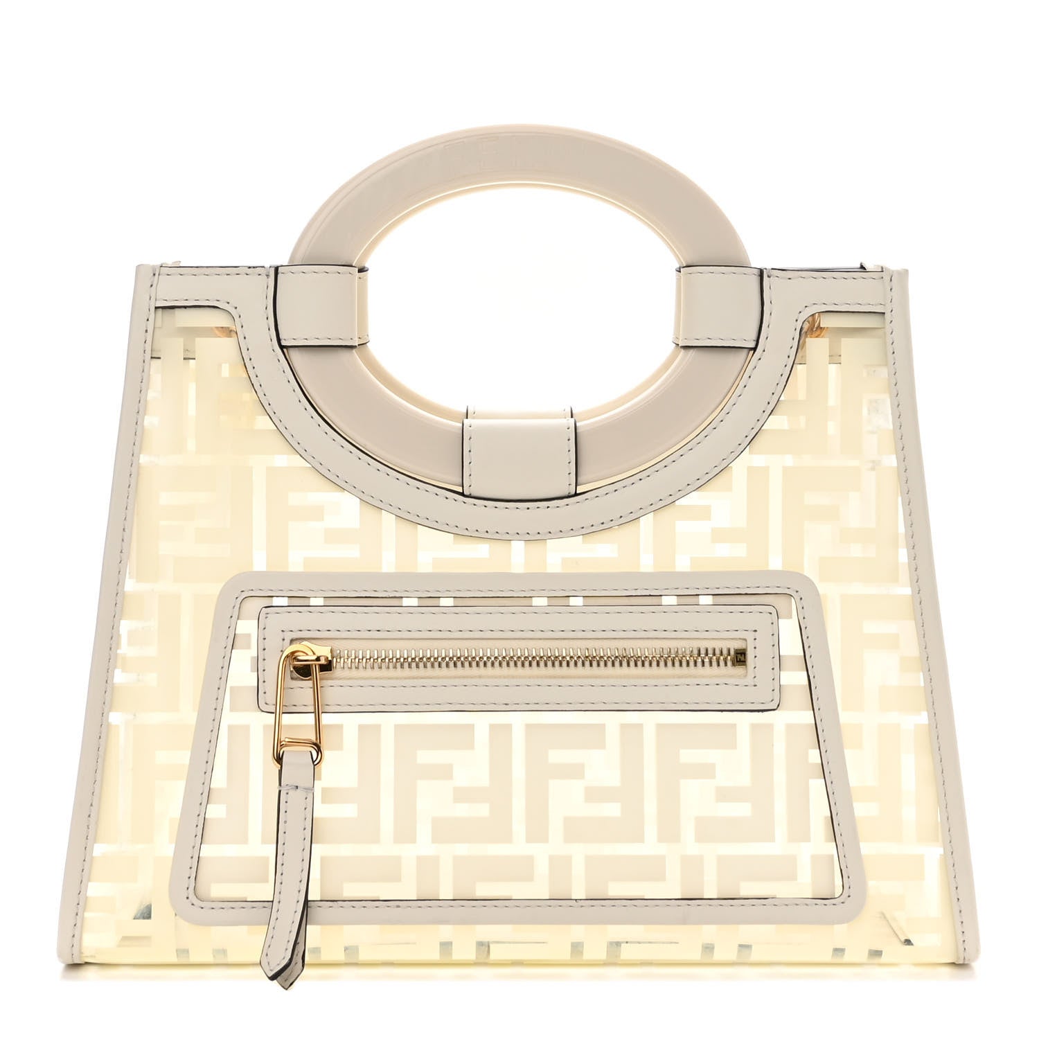 Fendi TPU FF Vitello Century Plexiglass Small Runaway Shopper Tote White 1 of 12