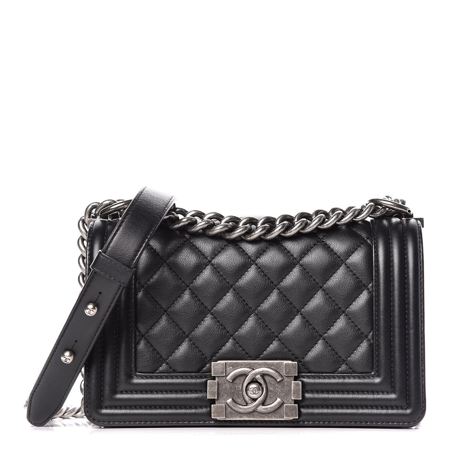 Calfskin Quilted Small Boy Flap Black