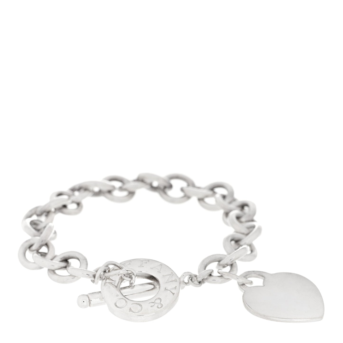Sterling Silver Heart Tag Toggle Bracelet