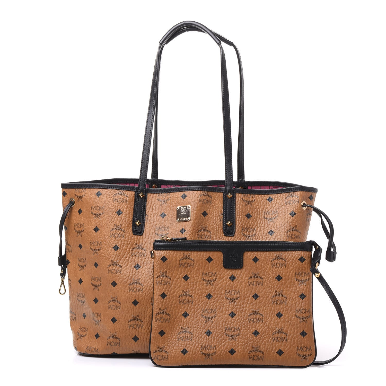 MCM Visetos Medium Project Reversible Shopper Tote Cognac 1 of 10