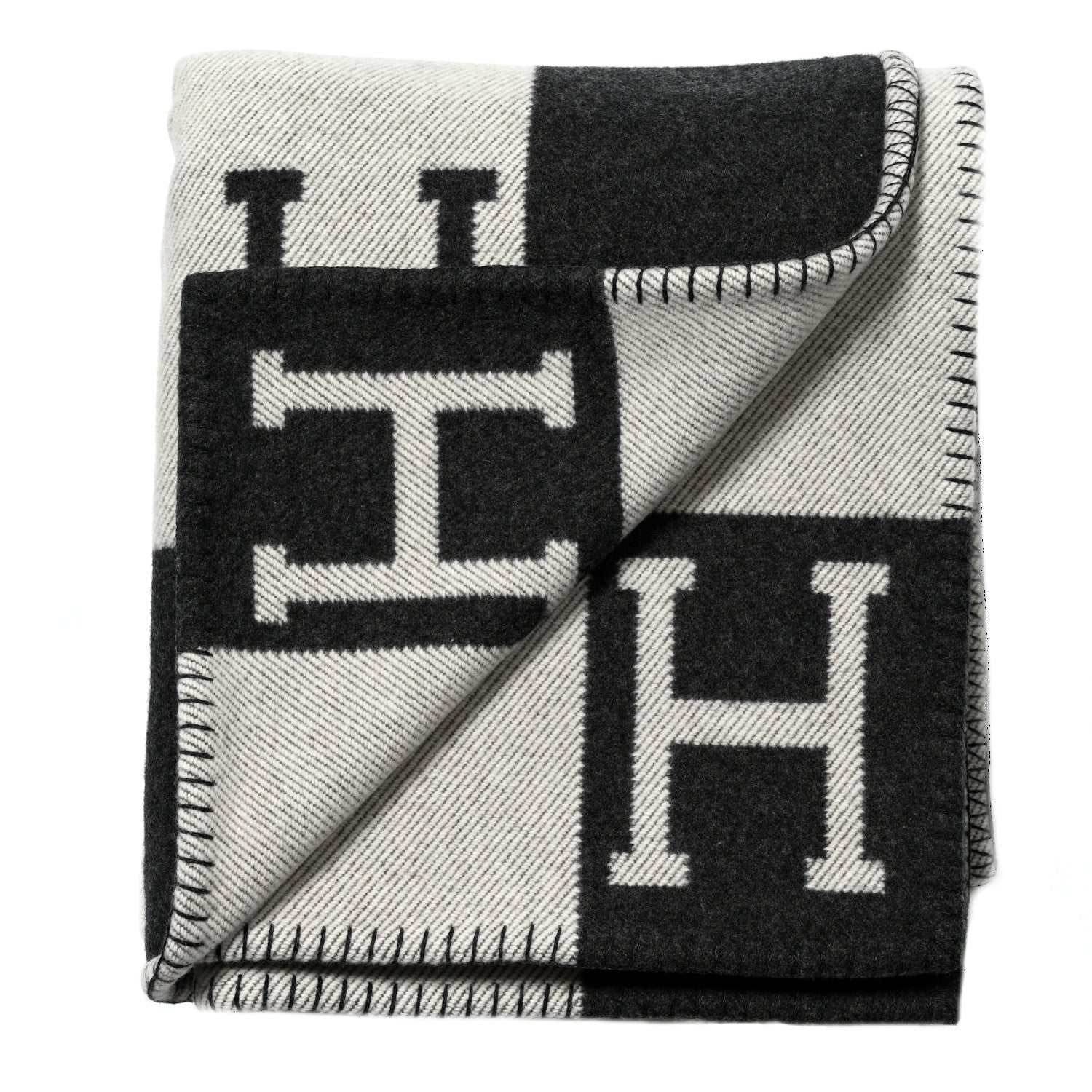 Hermes Wool Cashmere Avalon Blanket Ecru Gris Fonce 2 of 3