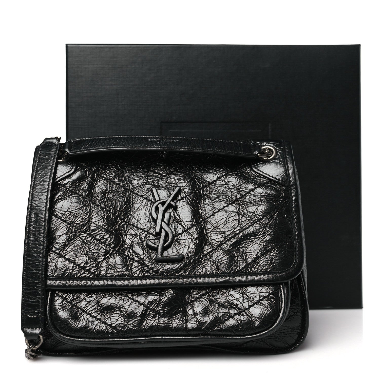 Saint Laurent Crinkled Calfskin Matelasse Monogram Baby Niki Chain Satchel Black 11 of 11
