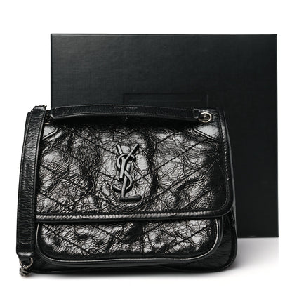 Saint Laurent Crinkled Calfskin Matelasse Monogram Baby Niki Chain Satchel Black 11 of 11