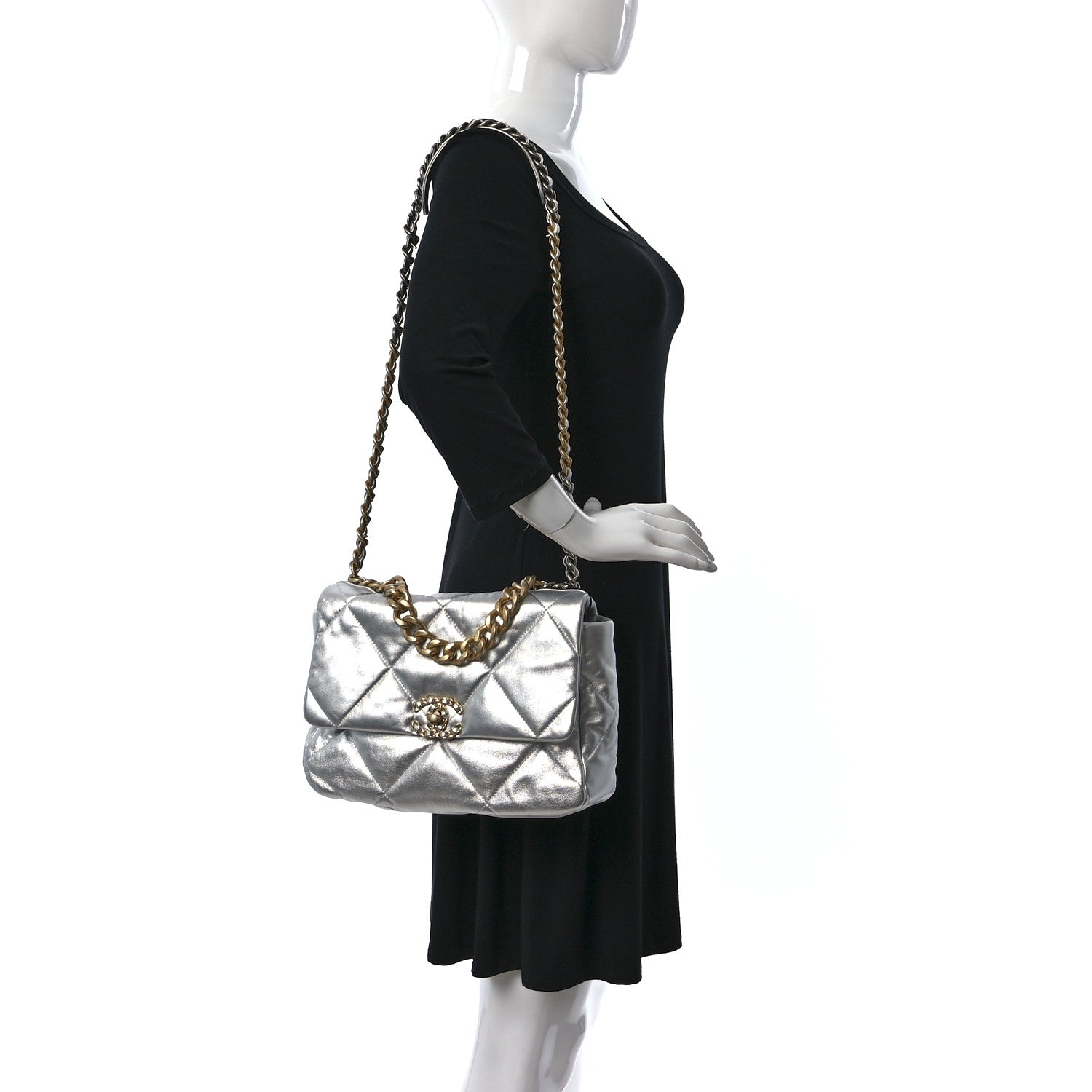 Chanel Metallic Lambskin Quilted Large Chanel 19 Flap Silver 2 of 10