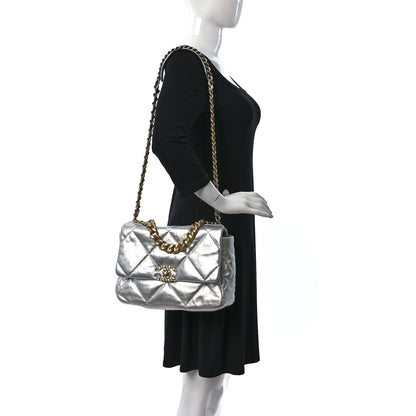 Chanel Metallic Lambskin Quilted Large Chanel 19 Flap Silver 2 of 10