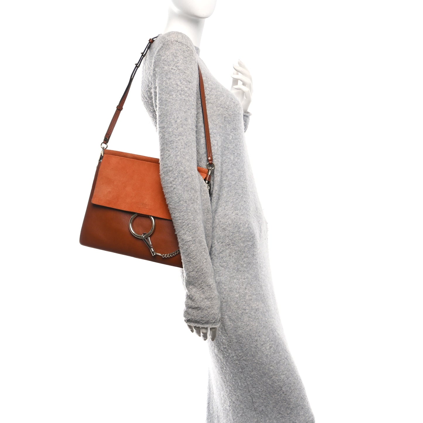 Suede Calfskin Medium Faye Shoulder Bag Tobacco