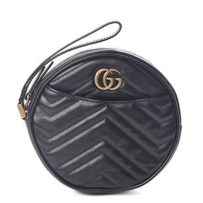 Gucci Calfskin Matelasse GG Marmont Round Wrist Wallet Black 1 of 8