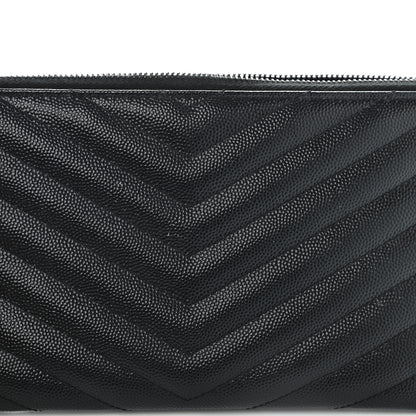 Saint Laurent Grain De Poudre Chevron Monogram Bill Pouch Black 8 of 11