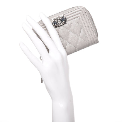 Chanel Caviar Quilted Boy Zip Around Coin Purse Wallet Grey 2 of 8