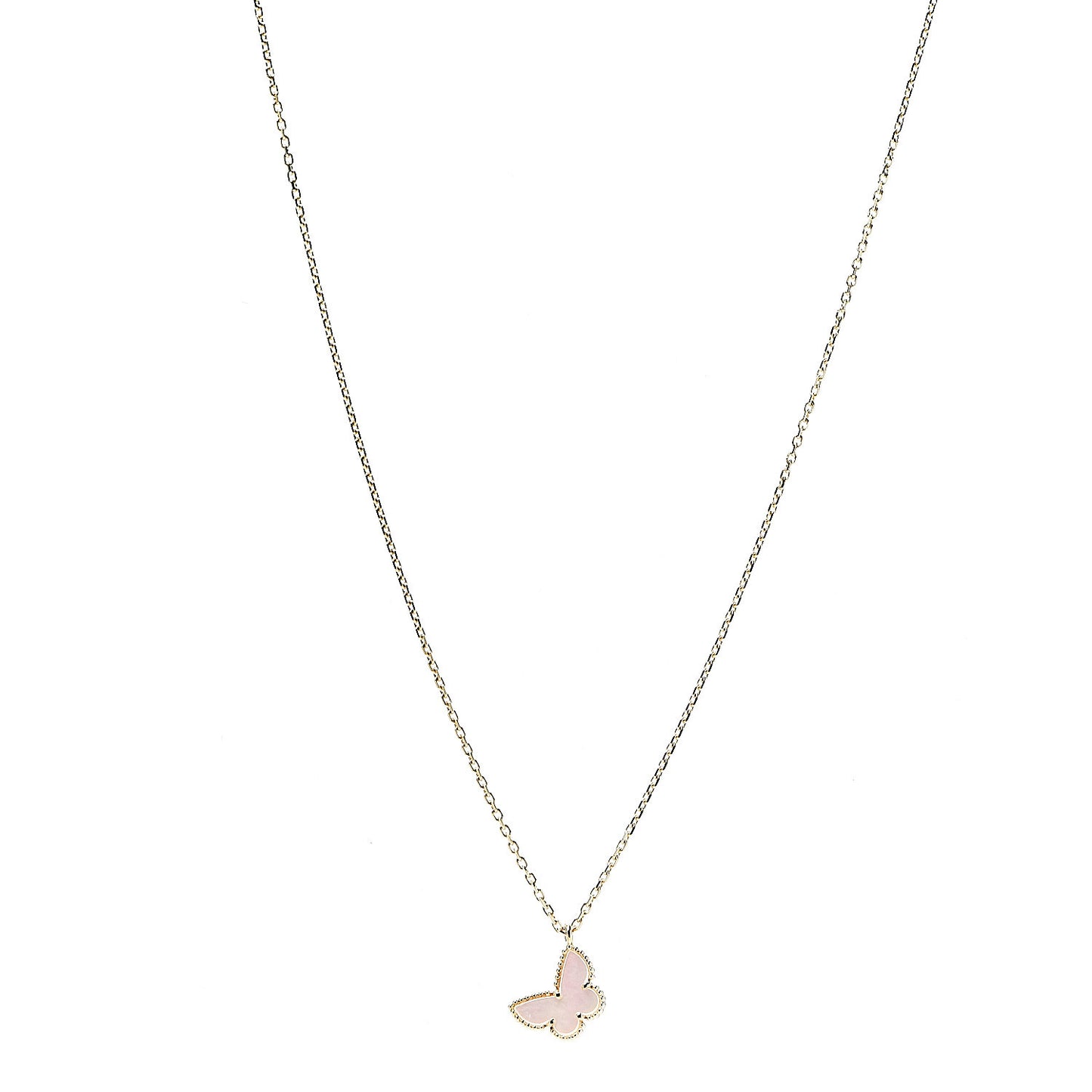 18K Yellow Gold Mother of Pearl Sweet Alhambra Butterfly Pendant Necklace