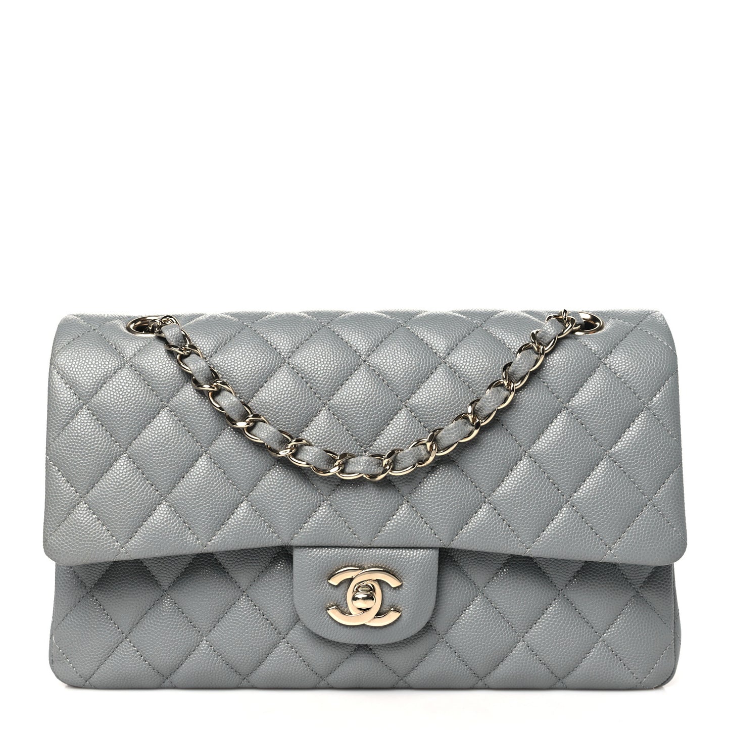 Caviar Quilted Medium Double Flap Grey