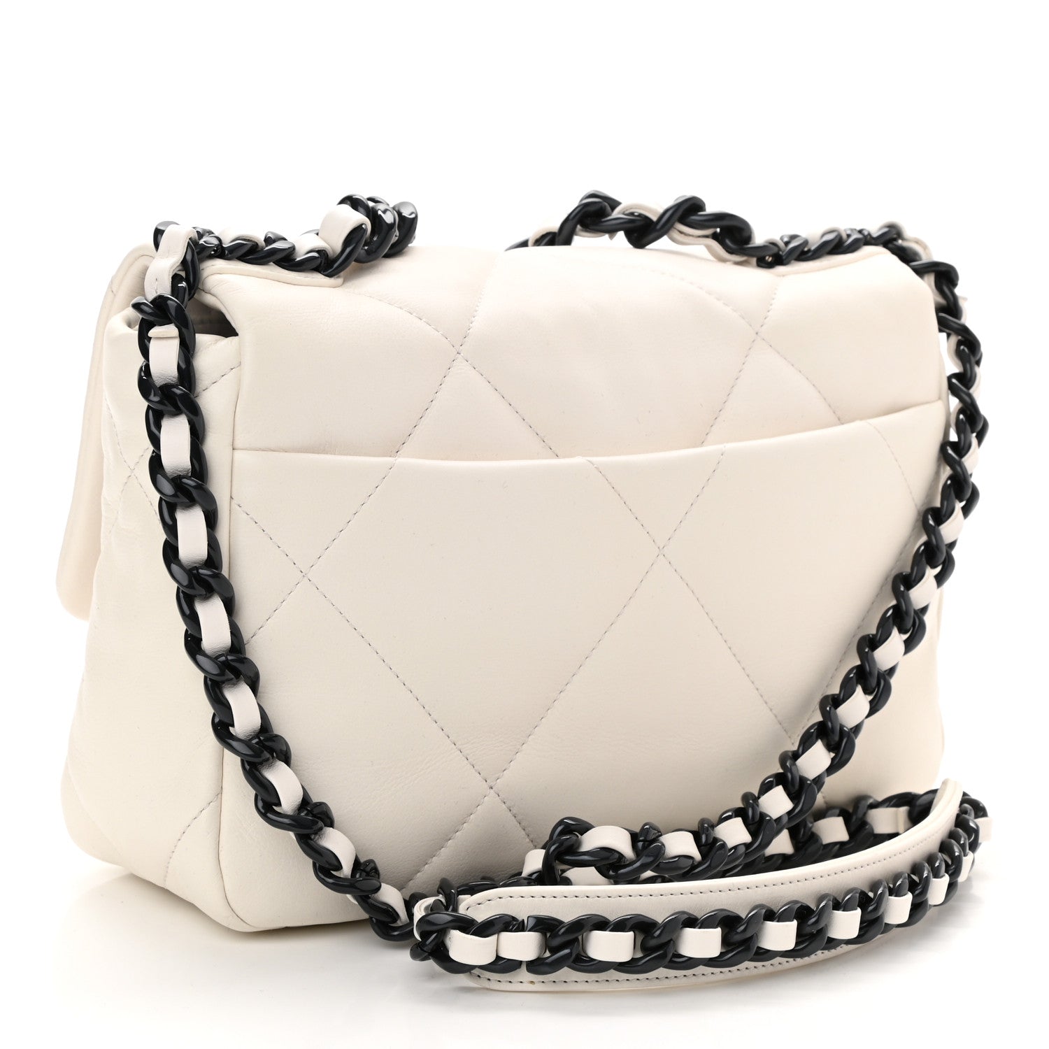 Chanel Glossy Calfskin Quilted Medium Chanel 19 Flap White Black 3 of 10