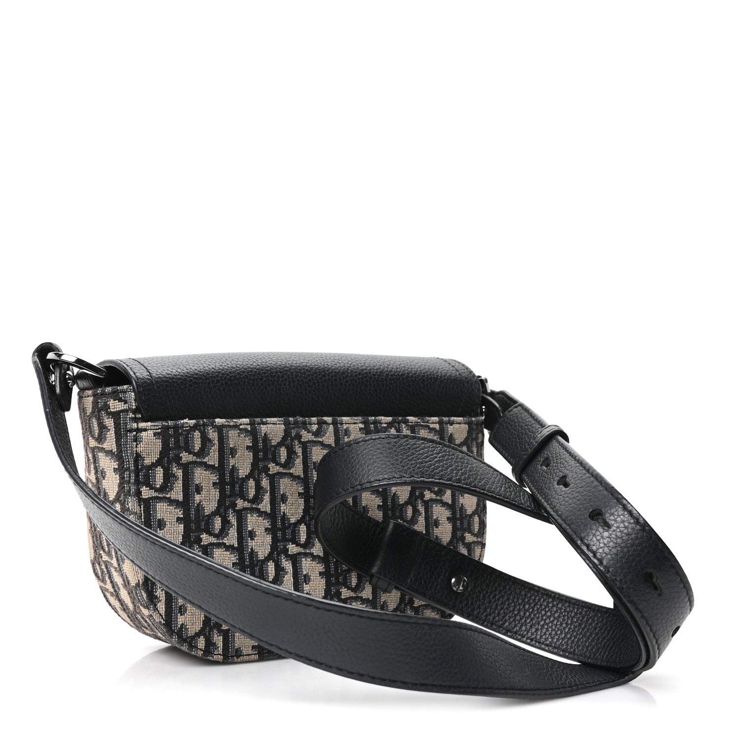 Christian Dior Grained Calfskin Oblique Mini Saddle Messenger Bag With Flap Beige Black 2 of 9