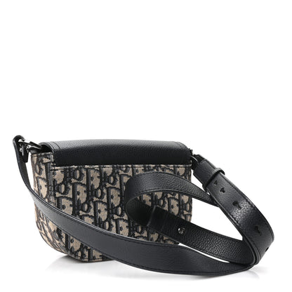Christian Dior Grained Calfskin Oblique Mini Saddle Messenger Bag With Flap Beige Black 2 of 9