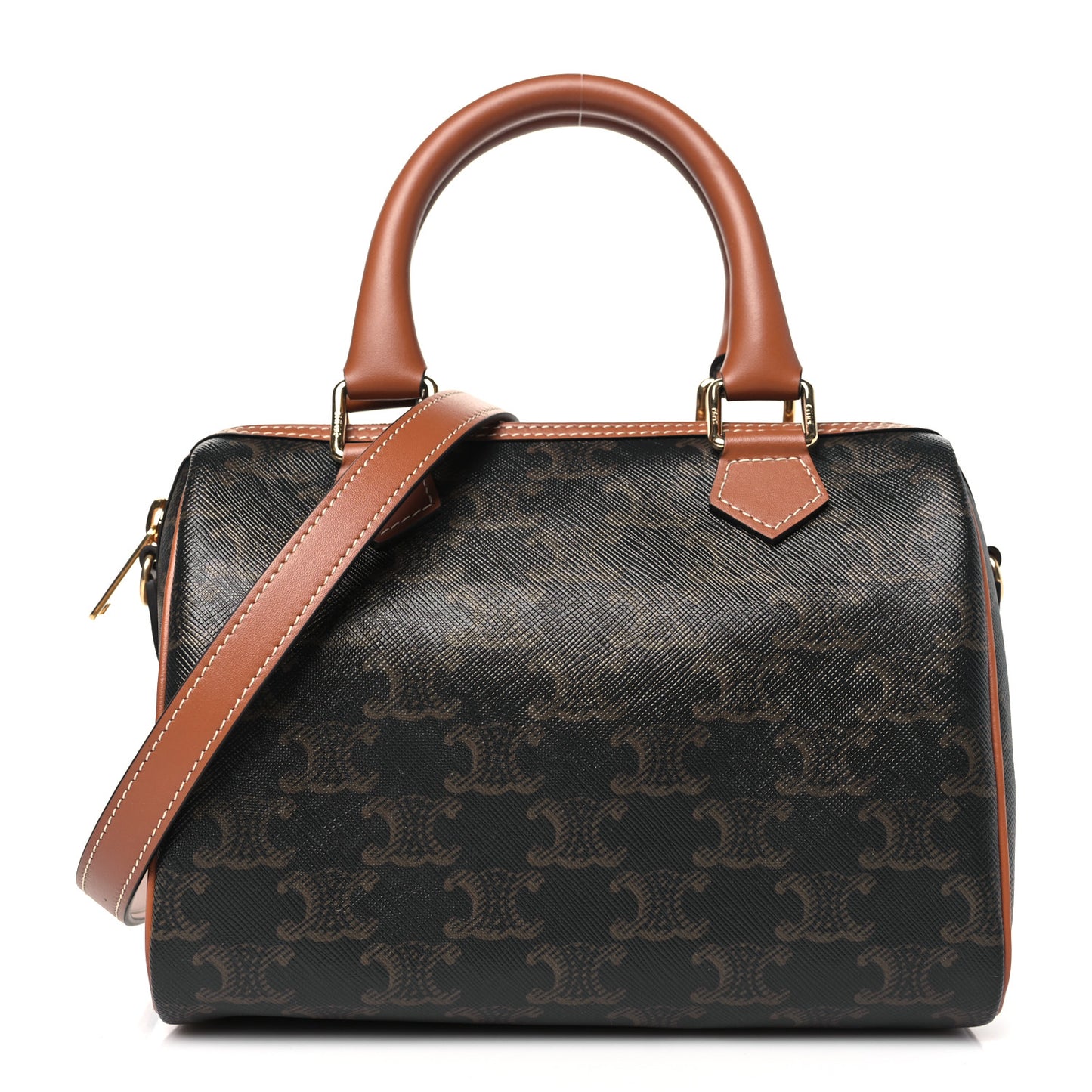 Triomphe Canvas Calfskin Small Boston Bag Tan