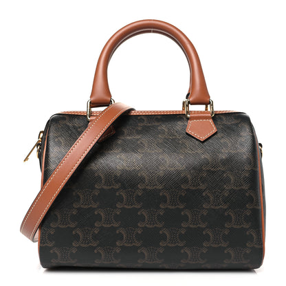 Celine Triomphe Canvas Calfskin Small Boston Bag Tan 1 of 10