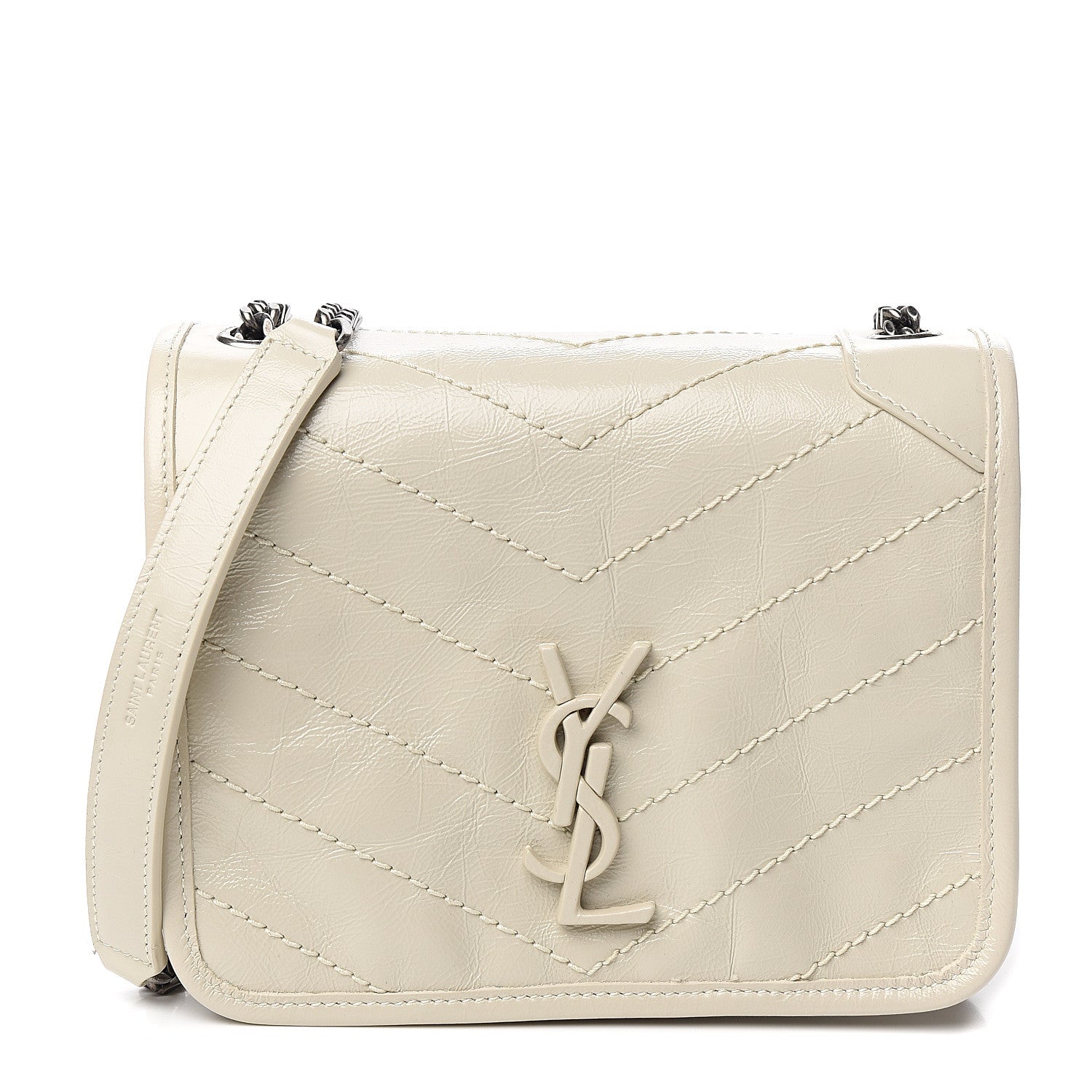 Saint Laurent Crinkled Calfskin Matelasse Monogram Niki Chain Wallet Crema Soft 1 of 9