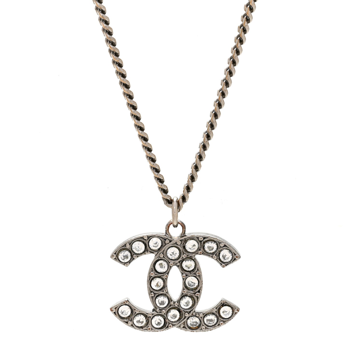 Crystal CC Pendant Necklace Silver