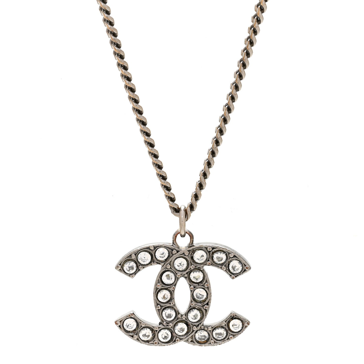 Chanel Crystal CC Pendant Necklace Silver 4 of 6