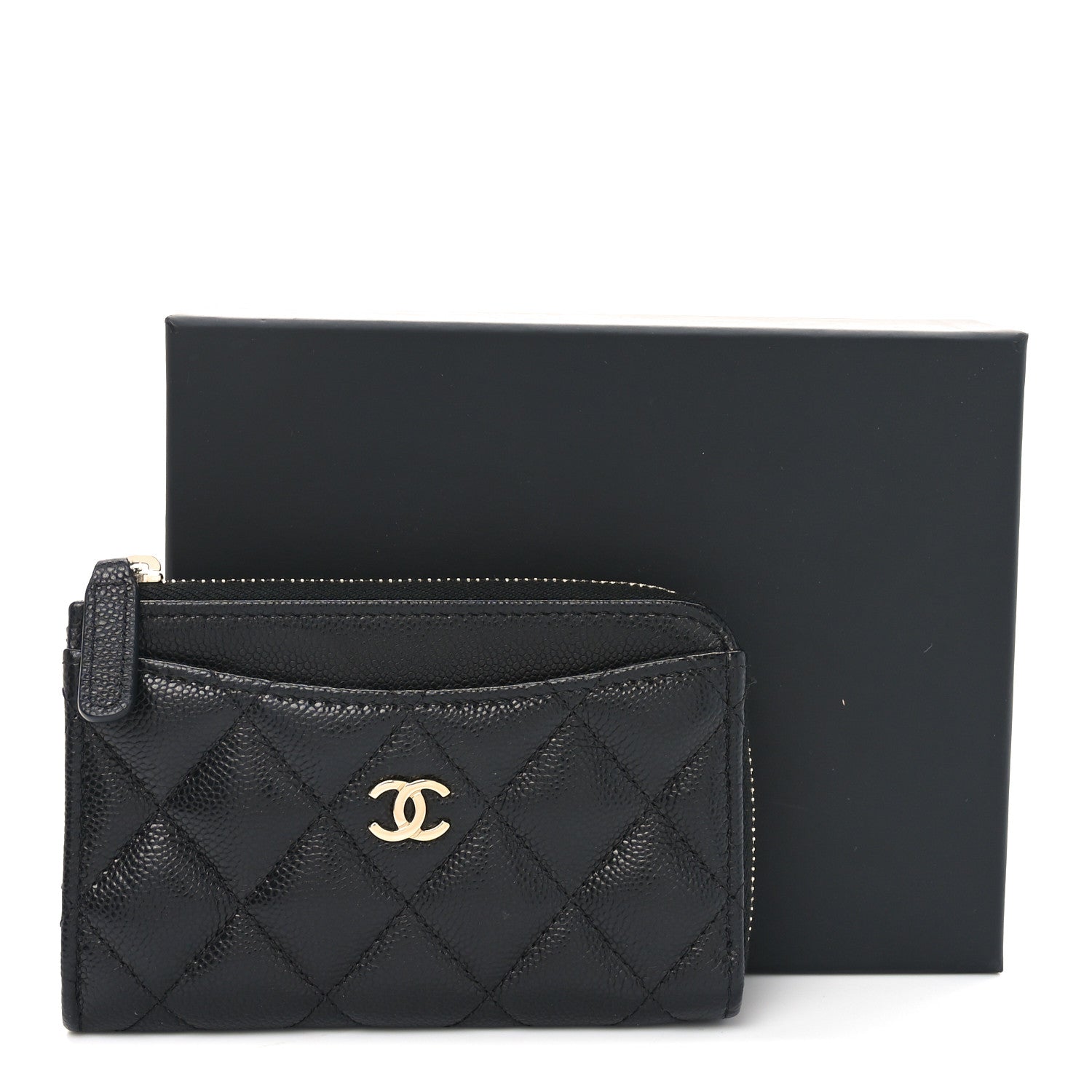 Chanel Caviar Quilted CC Zip Around Card Holder Black 1736266