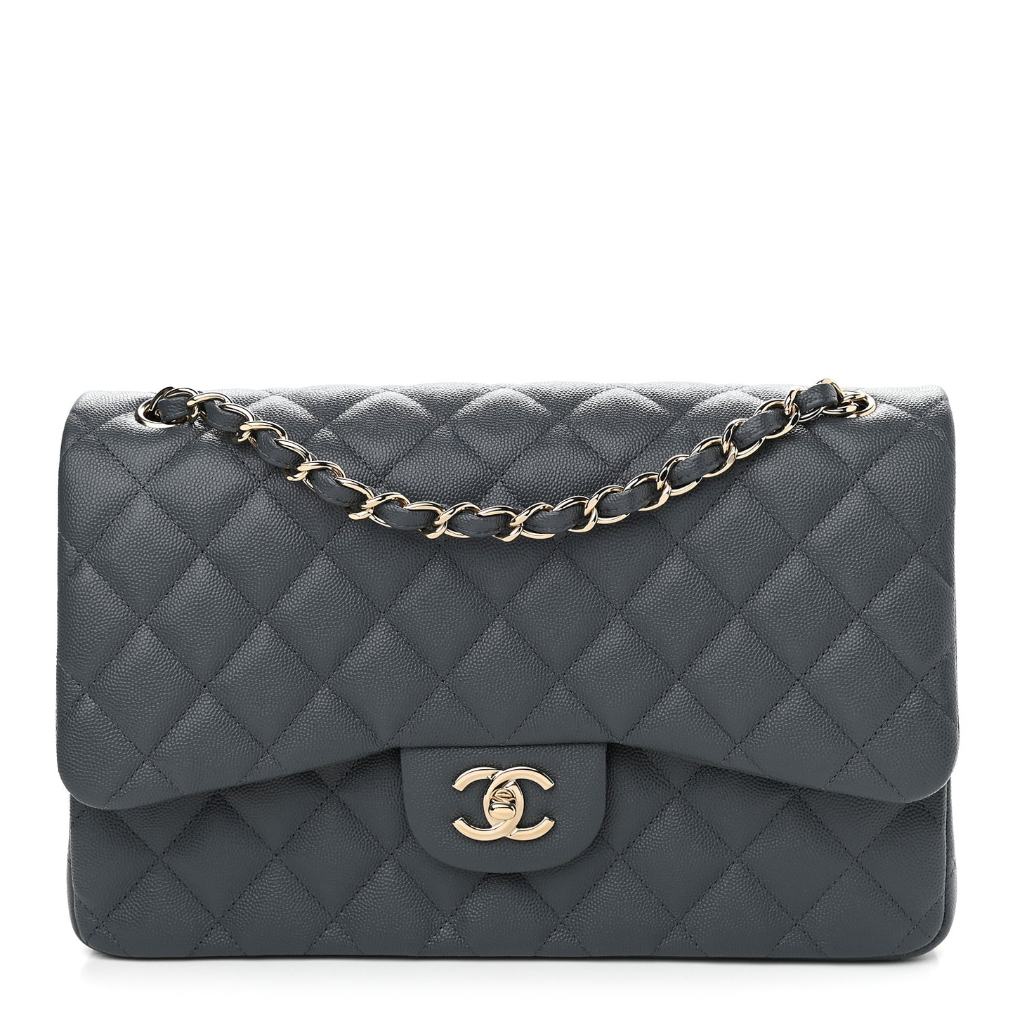 Caviar Quilted Jumbo Double Flap Dark Blue