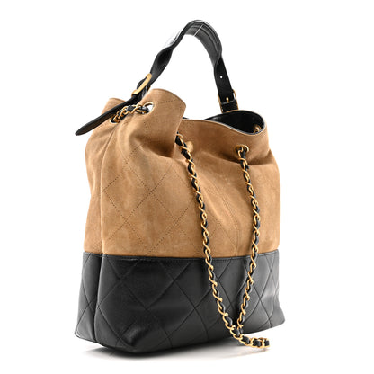 Chanel Suede Calfskin Shiny Lambskin Quilted Coco Base Shopping Bag Beige Black 3 of 14