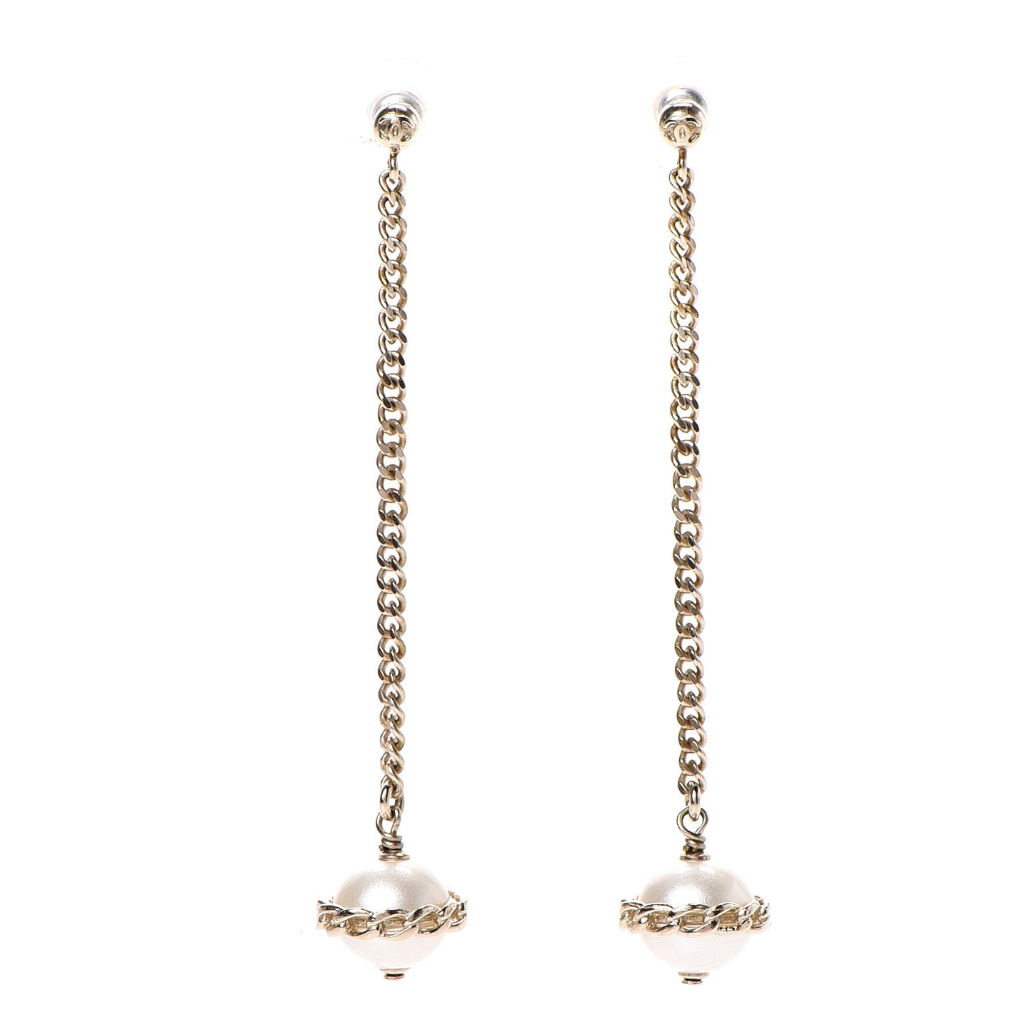 Metal Resin Pearl Star CC Drop Earrings Gold