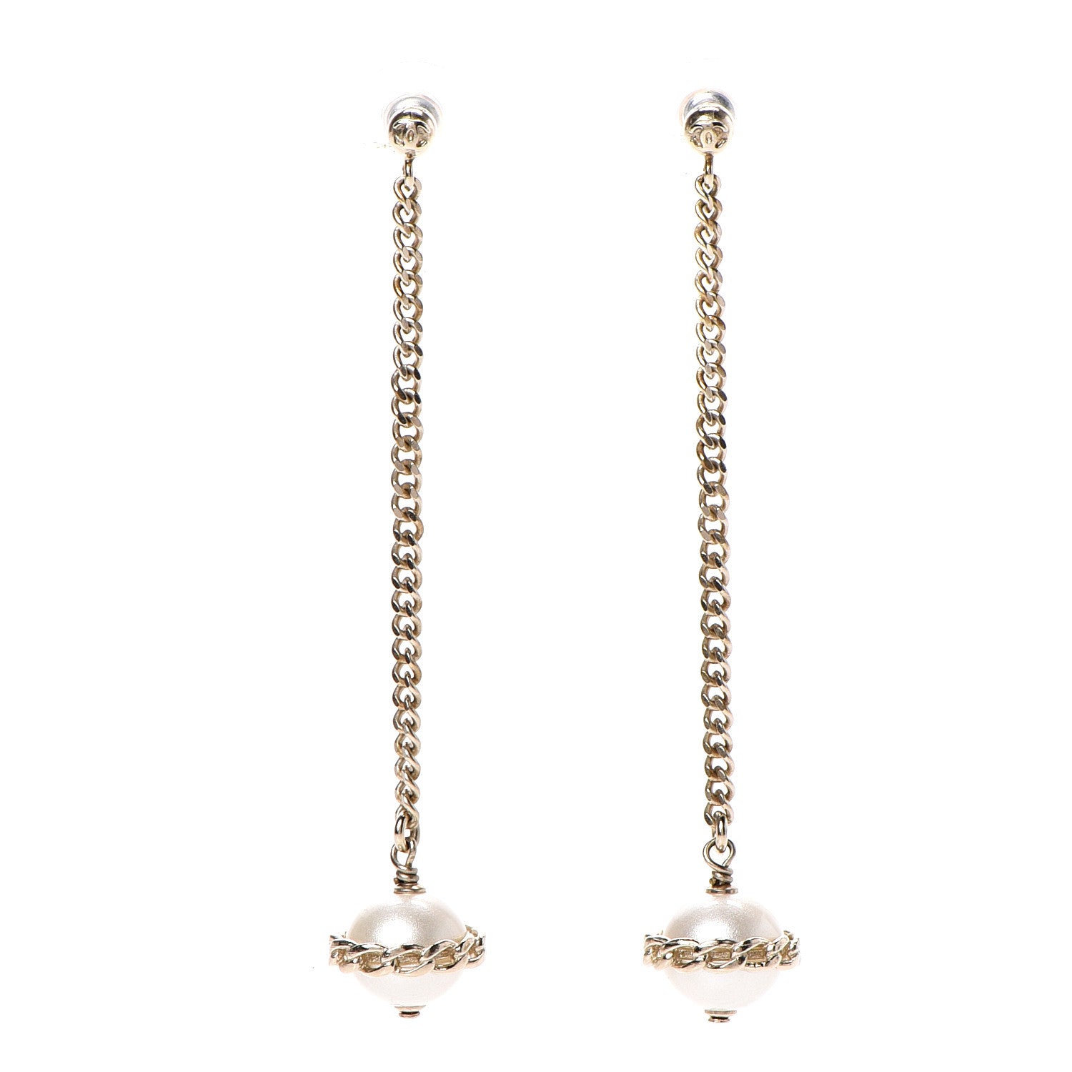 Chanel Metal Resin Pearl Star CC Drop Earrings Gold 1 of 5