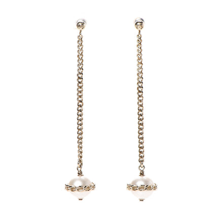 Chanel Metal Resin Pearl Star CC Drop Earrings Gold 1 of 5