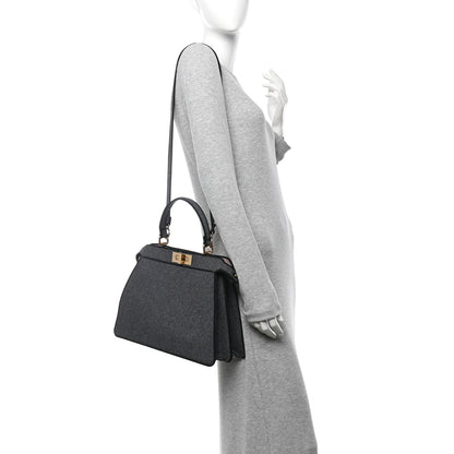 Fendi Melange Flannel Satin Threaded Edge Medium Peekaboo I SEE U Satchel Grigio Bois de Rose 2 of 10