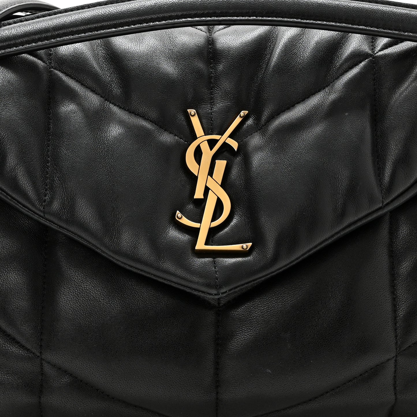 Lambskin Quilted Medium Loulou Puffer Monogram Chain Satchel Black
