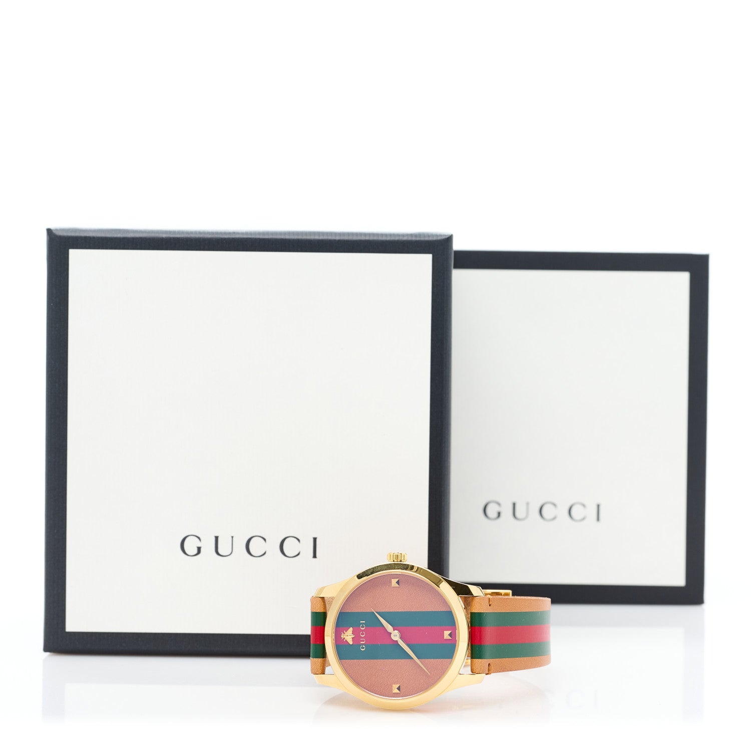 Gucci Stainless Steel Calfskin 38mm G-Timeless Stripe Web Quartz Watch Brown 4 of 4