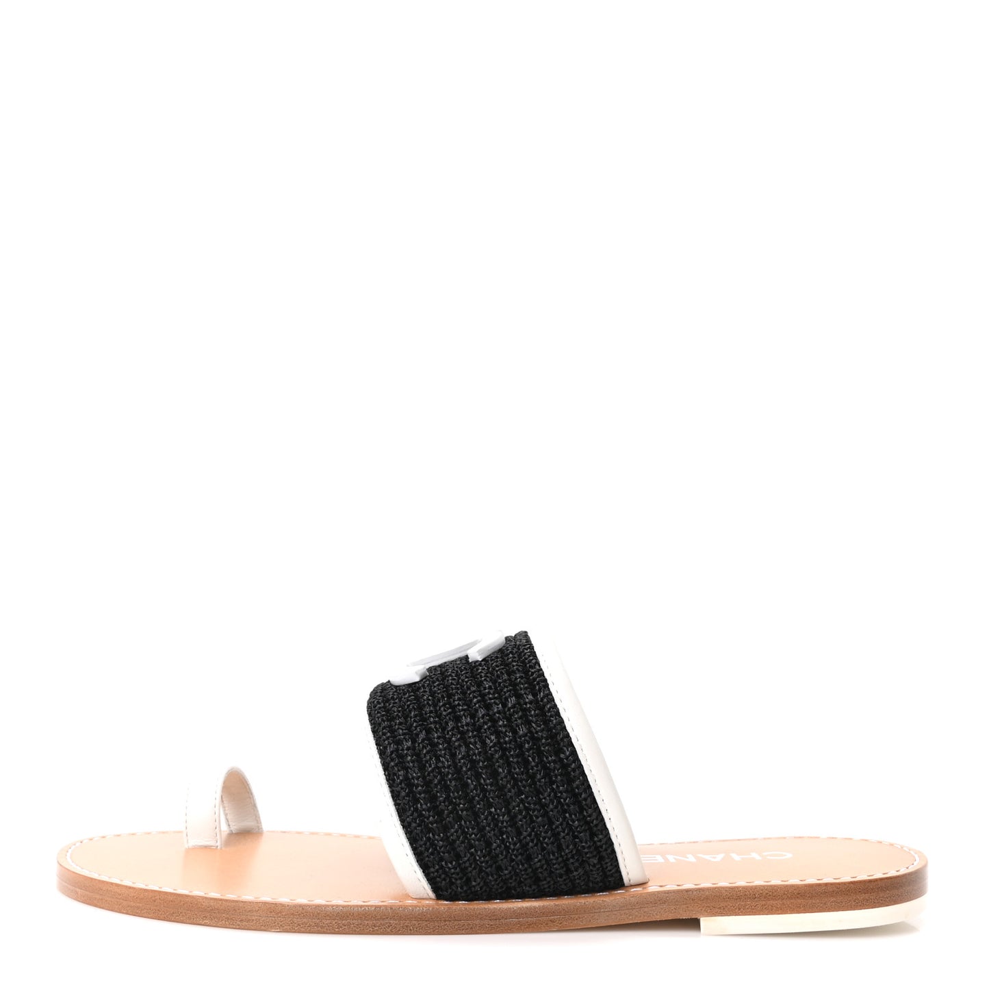 Raffia Lambskin CC Mules 40 Black White