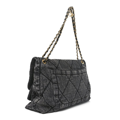 Chanel Washed Denim Quilted Maxi Flap Bag Black 3 of 10