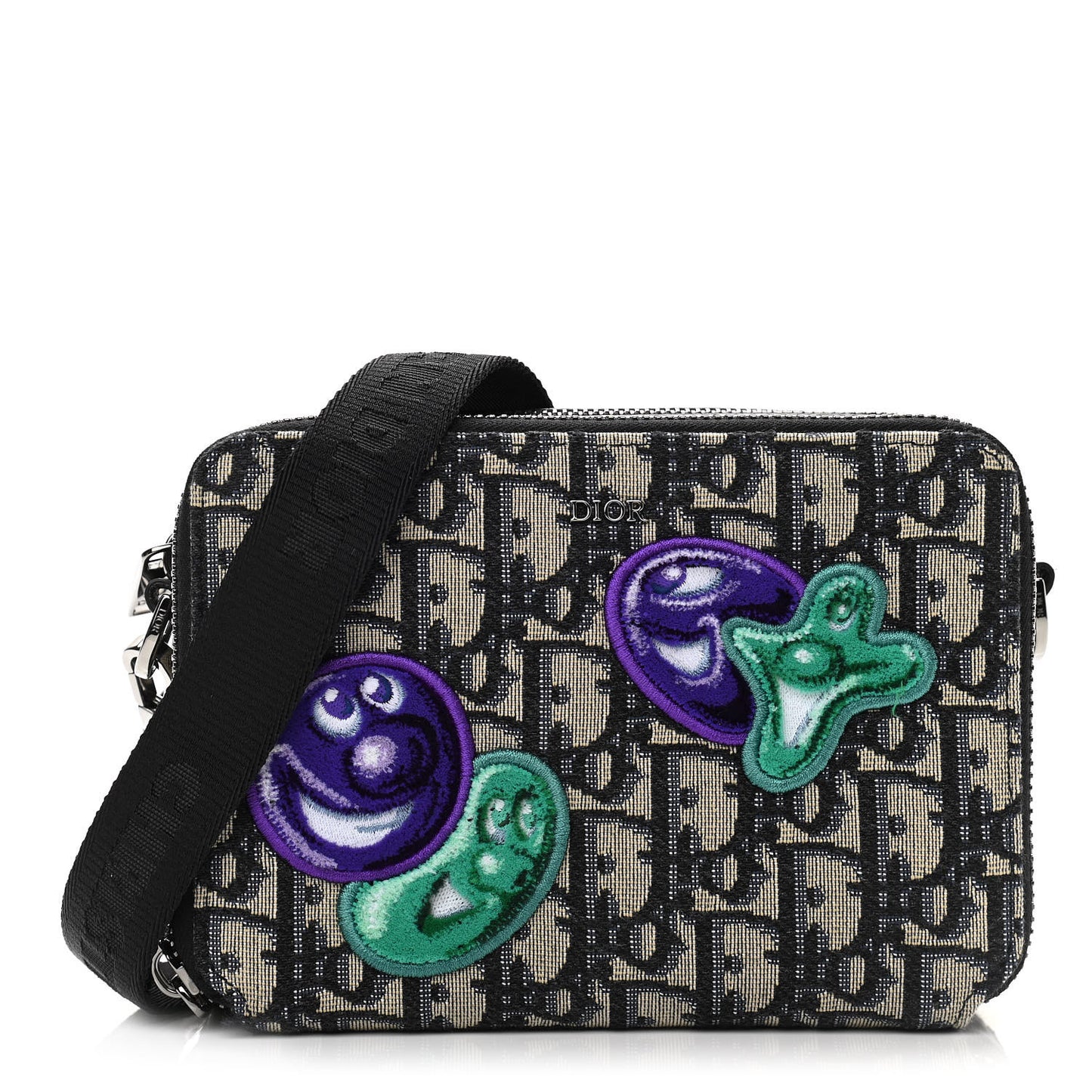 X KENNY SCHARF Oblique Canvas Embroidered Patches Crossbody Charcoal