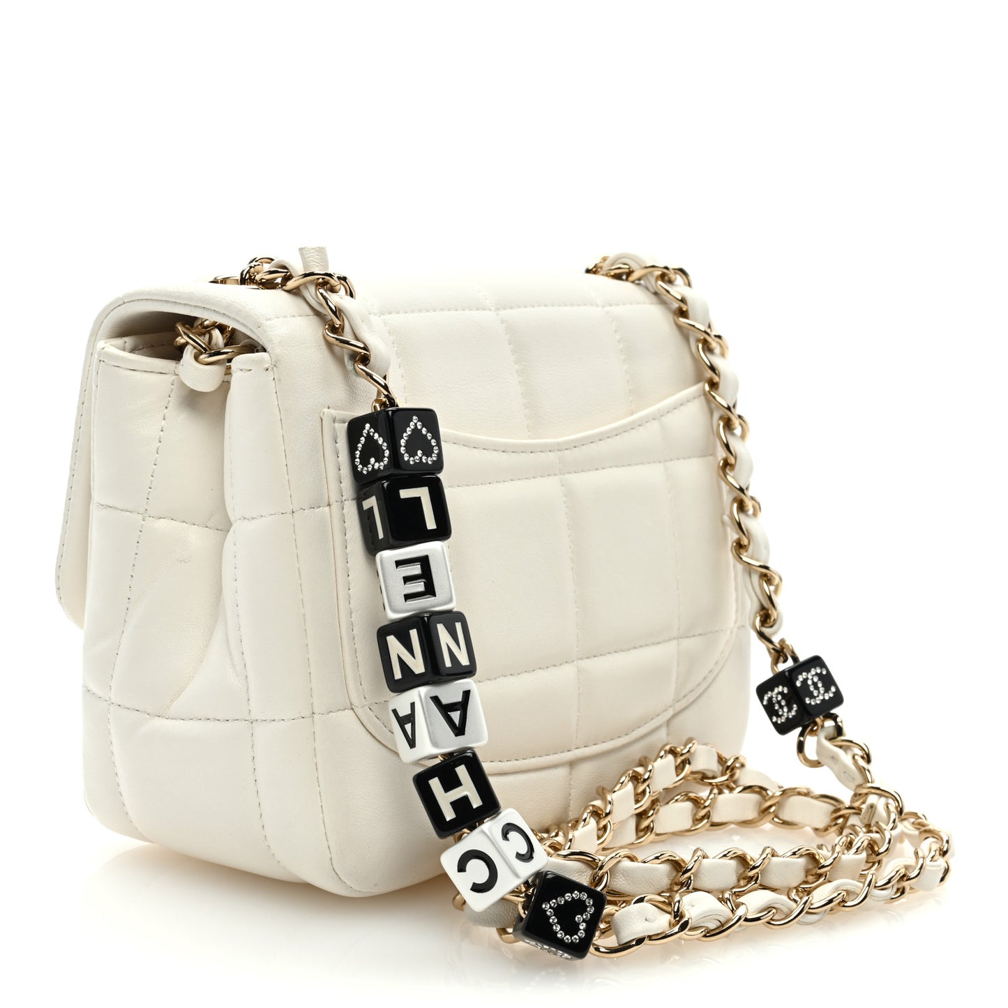 Lambskin Resin Crystal Square Quilted Monacoco Mini Square Flap White