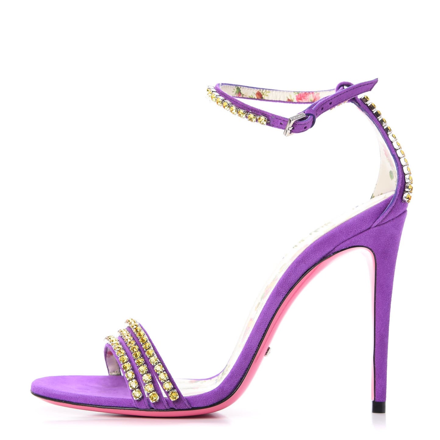 Kid Scamosciato Crystal Ankle Strap High Heel Sandals 37.5 Light Topaz Shine Purple