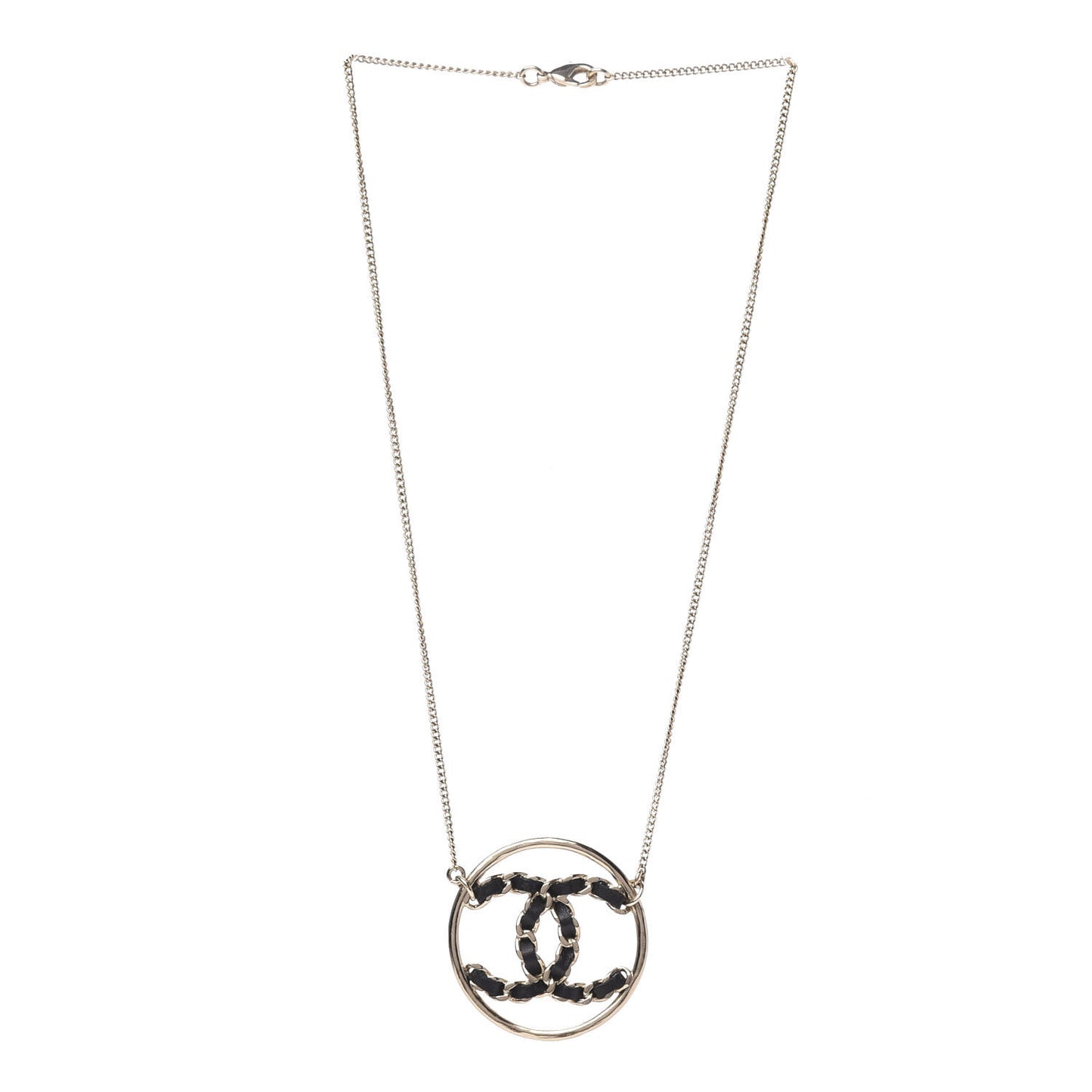 Lambskin CC Chain Necklace Gold Black