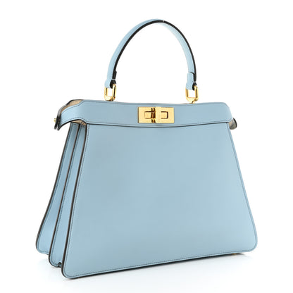 Fendi Vitello Seta Shiny Nappa Medium Peekaboo I SEE U Satchel Azzurro Baby Camelia 3 of 10
