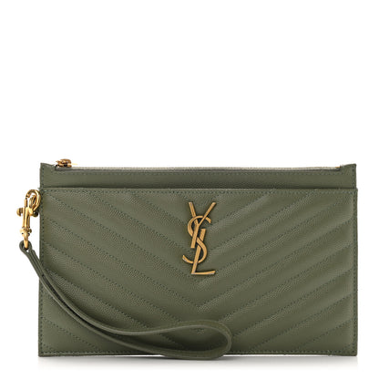 Saint Laurent Grain De Poudre Chevron Monogram Large Bill Pouch Light Sage 1 of 6