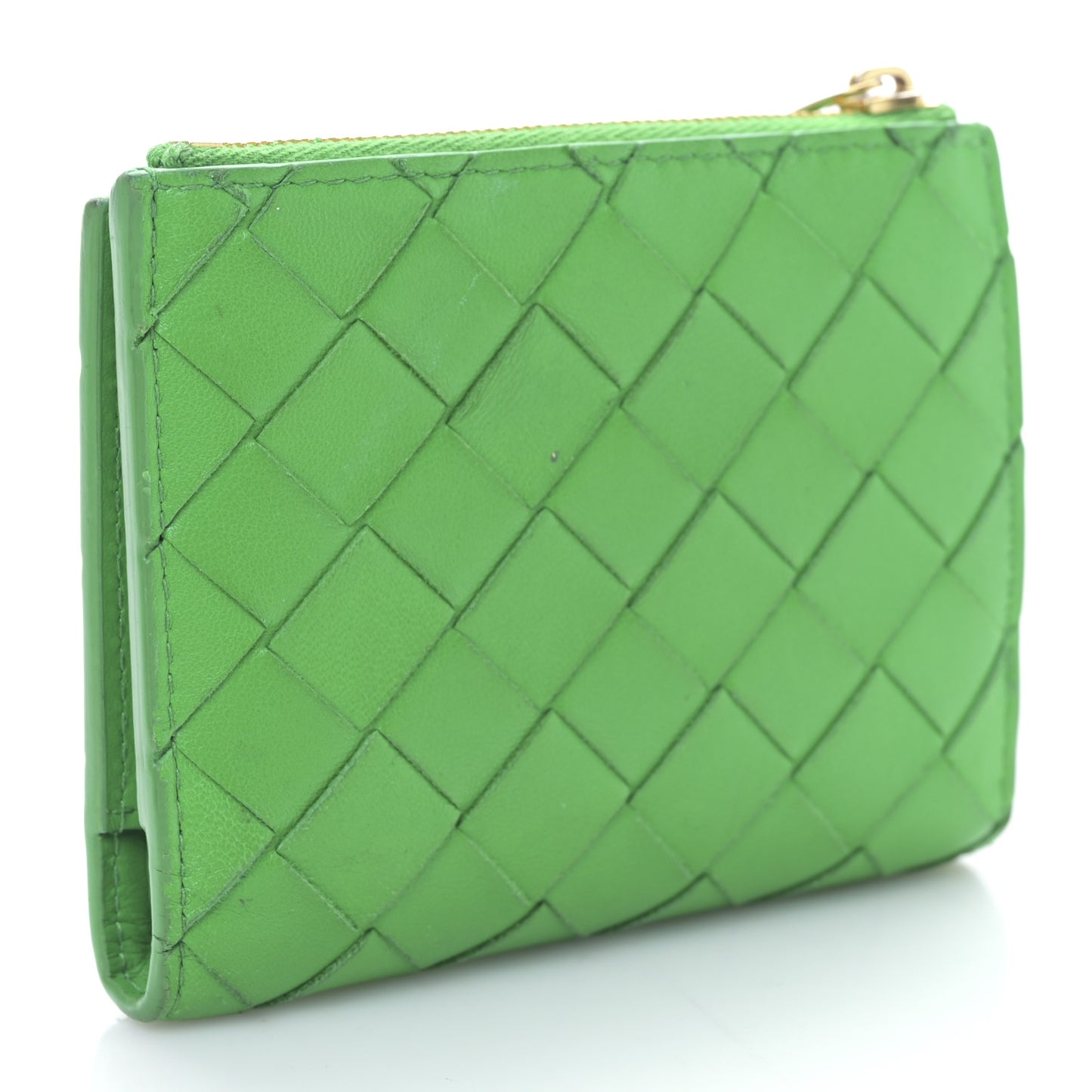 Nappa Intrecciato Bifold Zip Wallet Grass