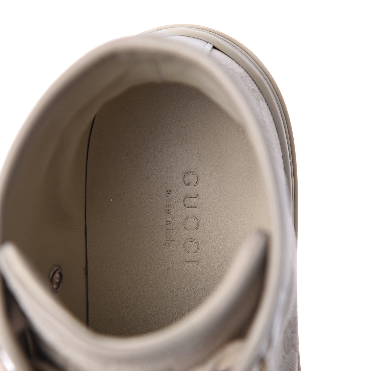 Gucci Washed Cotton GG Monogram Calfskin Womens High Top Sneakers 35.5 White Mystic White Great White 5 of 7