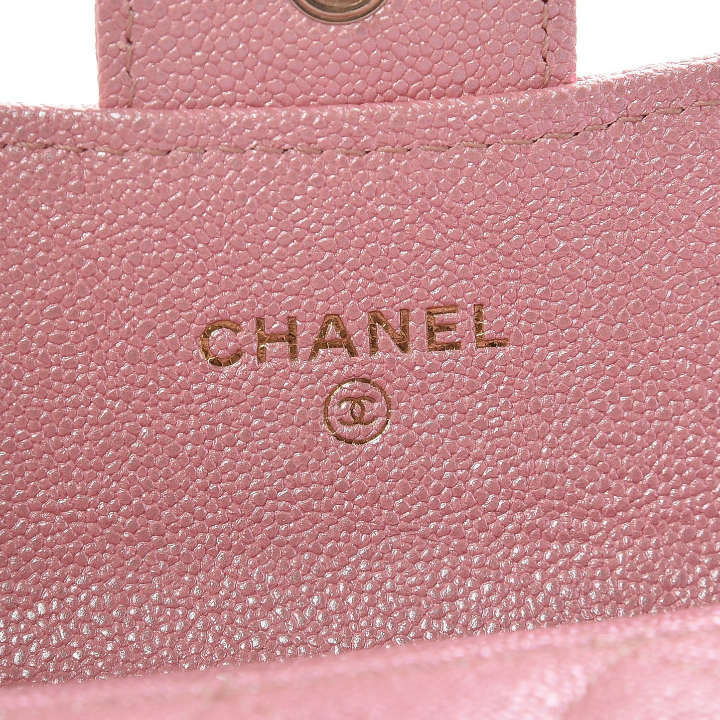 Iridescent Caviar Quilted Flap Card Holder Rose Pink