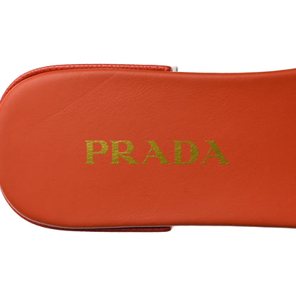Prada Jacquard Trianglolo Symbole Embroidered Metal Triangle Logo 10mm Slide Sandals 40 Arancio White 7 of 8