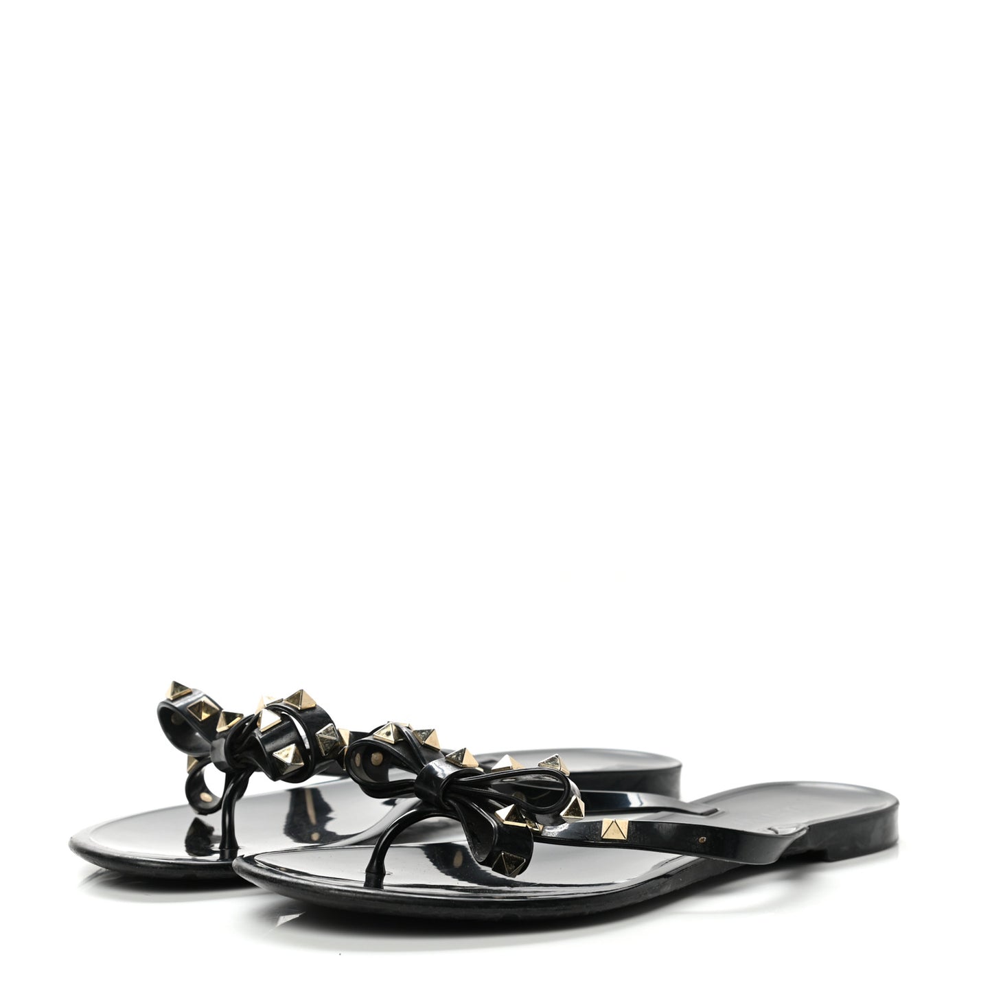 PVC Jelly Rockstud Bow Thong Sandals 40 Black