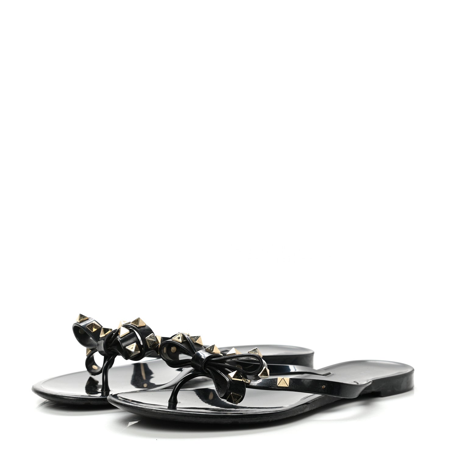 Valentino Garavani PVC Jelly Rockstud Bow Thong Sandals 40 Black 3 of 11